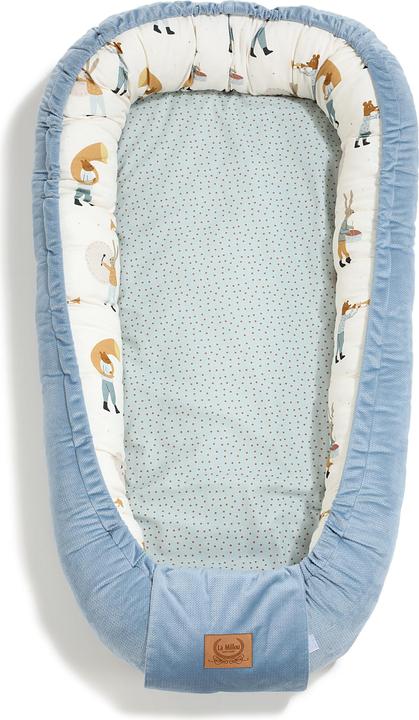 La Millou Babynest |Premium Baumwolle-Velvet|Inklusiv Sleepy Pig Kissen |Heart Beat Blue