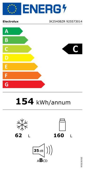 Energy Label Electrolux Fridge/freezer combination built-in fixed door NoFrost 176.9 cm C, IK2540BZR, 925573014 (223 l)