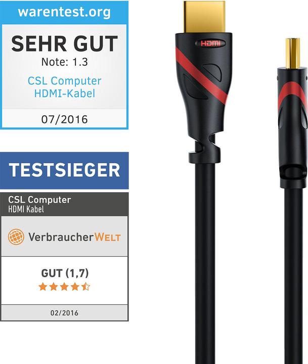 Produktbild CSL HDMI Kabel 2.0b - 4k 60Hz Ultra HD - Ethernet - Highspeed - Full HD - 3D - ARC - 3 fach geschirmt (15 m, HDMI)