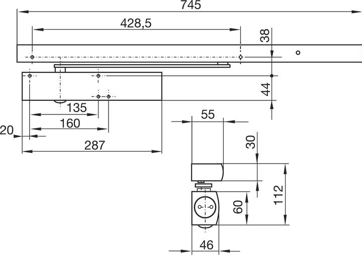 Immagine prodotto Geze Guida di scorrimento con leva per TS 5000 R (Porta camera, Porta d'ingresso, Porta di legno, Portafinestra, Interno)