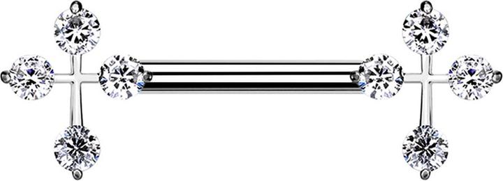 Produktbild Star Piercing Barbell silber Kreuz mit Kristall silber (Chirurgenstahl 316L, Messing)