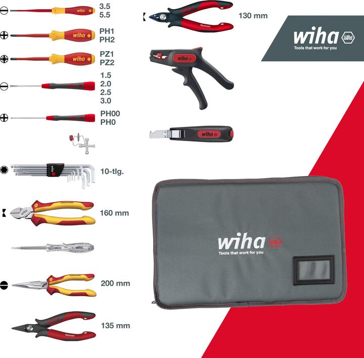 Produktbild Wiha Werkzeug Set Service-Techniker 30-tlg. inkl. Tasche I Werkzeugsatz für Elektriker I VDE (31 Teile)