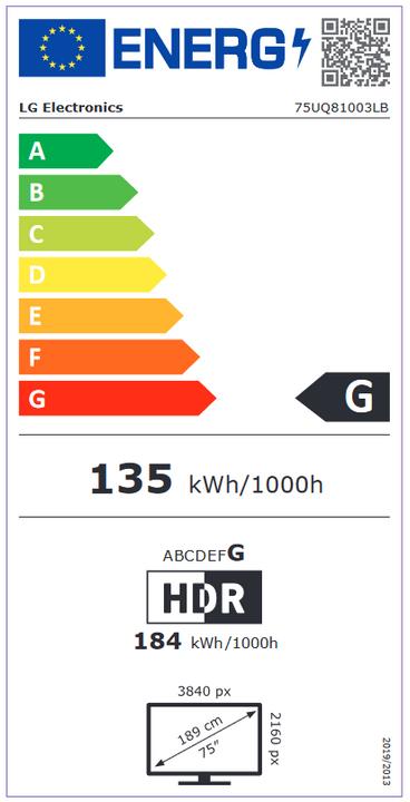 Energy Label LG 75UQ81003LB (75", UQ81, LCD, 4K, 2022)
