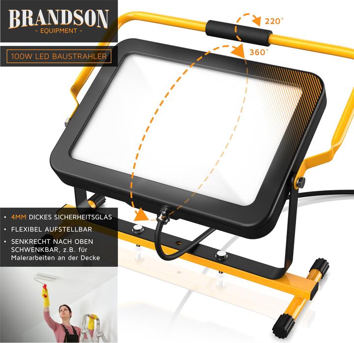 Actual product image Brandson Construction spotlight, 100W LED work light, carrying handle, 10000 lumen, construction spotlight (9500 lm)