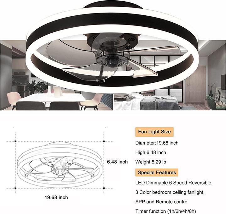 Image du produit Eidisuny Ventilateur de plafond avec éclairage (28 dB)