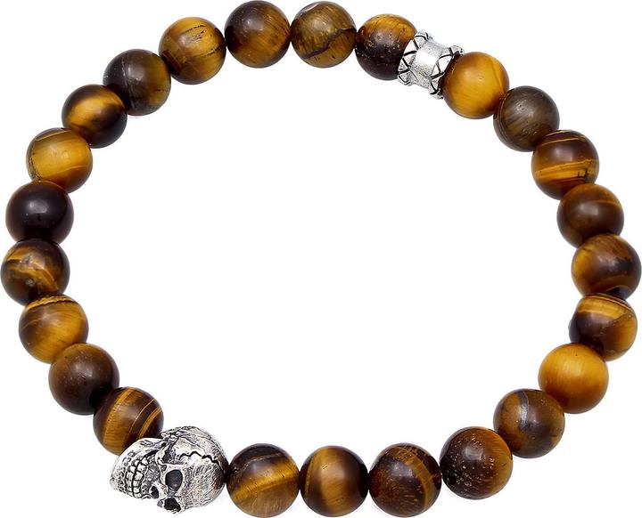 Immagine prodotto Kuzzoi Bracciale con pietre preziose, teschio (21 cm, Occhio di tigre, Plastico, Argento 925)