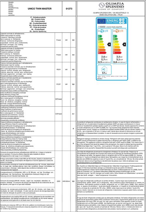 Produktbild Olimpia Splendid Unico Twin - Wall Split S1 (25 m², 8871.57 BTU/h)