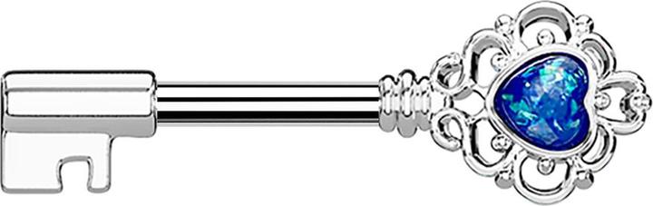 Actual product image Star Piercing Barbell Barbell silber Vintage Schlüssel mit Herzopal blau (Brass, Surgical steel 316L)