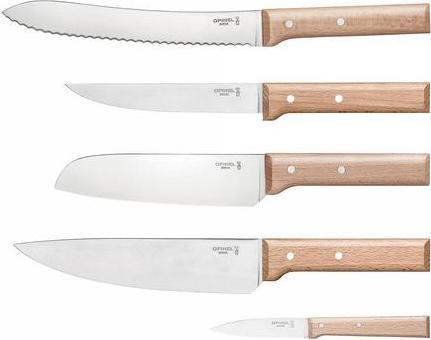 Actual product image Opinel PARALLELE BREAD knife block, beech wood with 5 knives, from the PARALLELE series