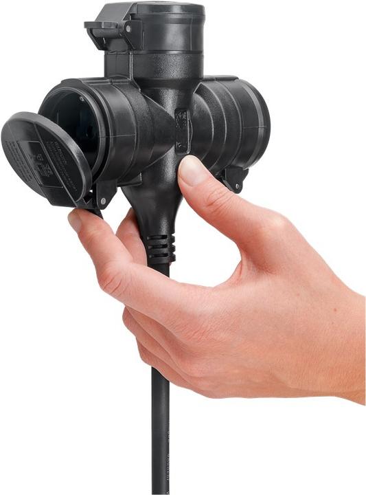 Actual product image Goobay Triple outdoor extension cable, 10 m, black (10 m, CEE 7/3)