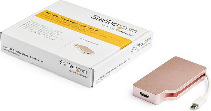 Image du produit StarTech Adaptateur vidéo USB-C multiport - Or rouge - Adaptateur d'affichage 4-en-1 USB-C vers VGA DVI HDMI (HDMI, DVI, VGA, Mini DP, 10.40 cm)