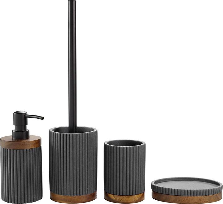 Image du produit Douceur D'intérieur Ensemble pour salle de bain, anthracite avec bandes en acacia