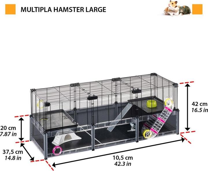 Immagine prodotto Ferplast Multipla Hamster Large grigio, 107.5x37.5x h 42cm (1 pz)