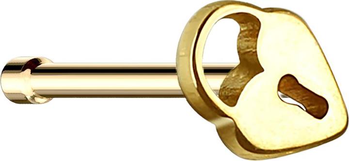 Star Piercing Nasenstecker gerade vergoldet mit Herzschloss (ohne Messing, Chirurgenstahl 316L)