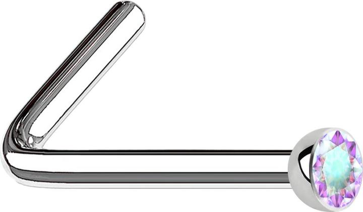 Produktbild Star Piercing Nasenstecker gewinkelt silber mit Kristall multicolor (Chirurgenstahl 316L, ohne Messing)