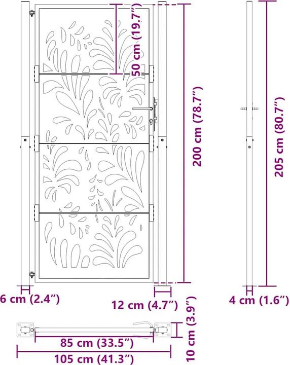 Actual product image VidaXL Garden gate 105x205 cm Weatherproof steel wave design fence gate