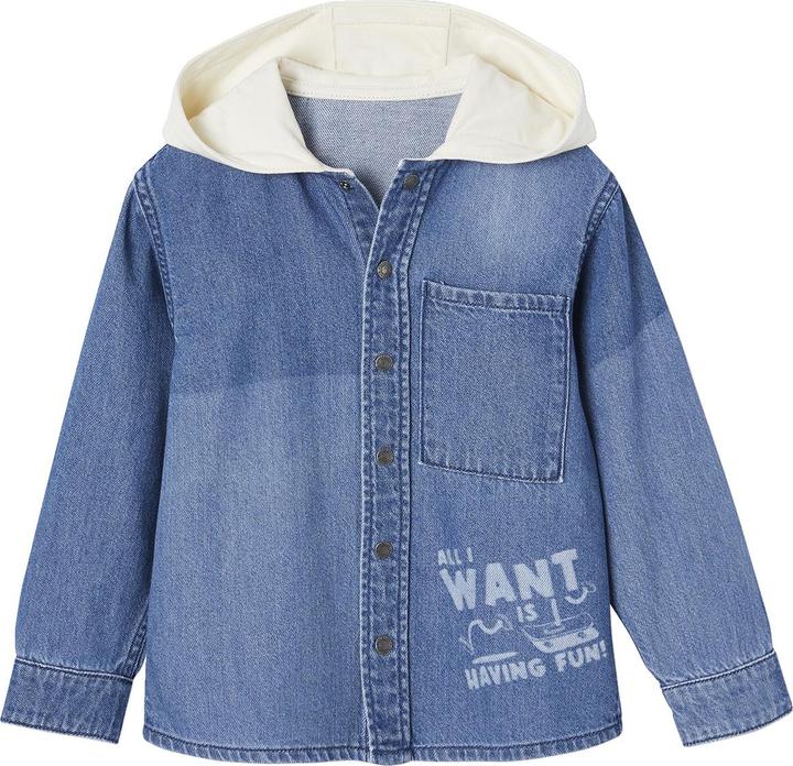 Actual product image Vertbaudet Boys' denim shirt with hood and patches (98)