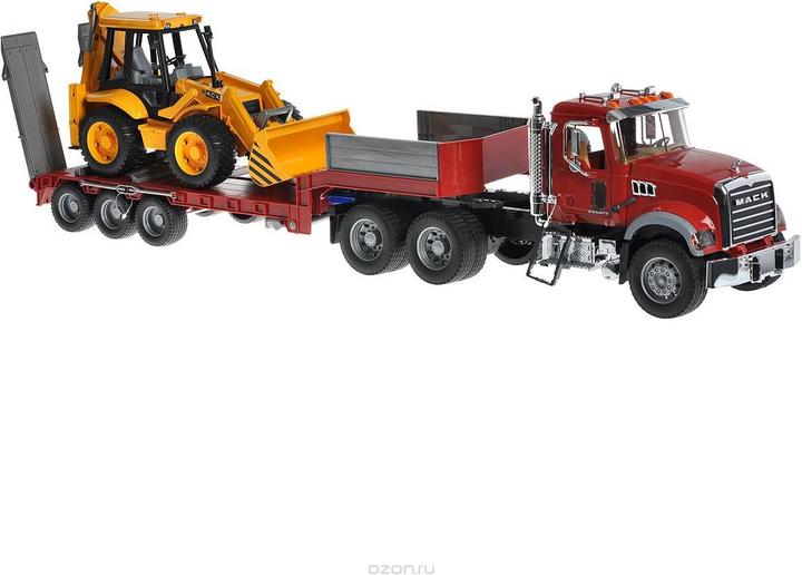 Actual product image Bruder Mack Granite truck with low loader and excavator