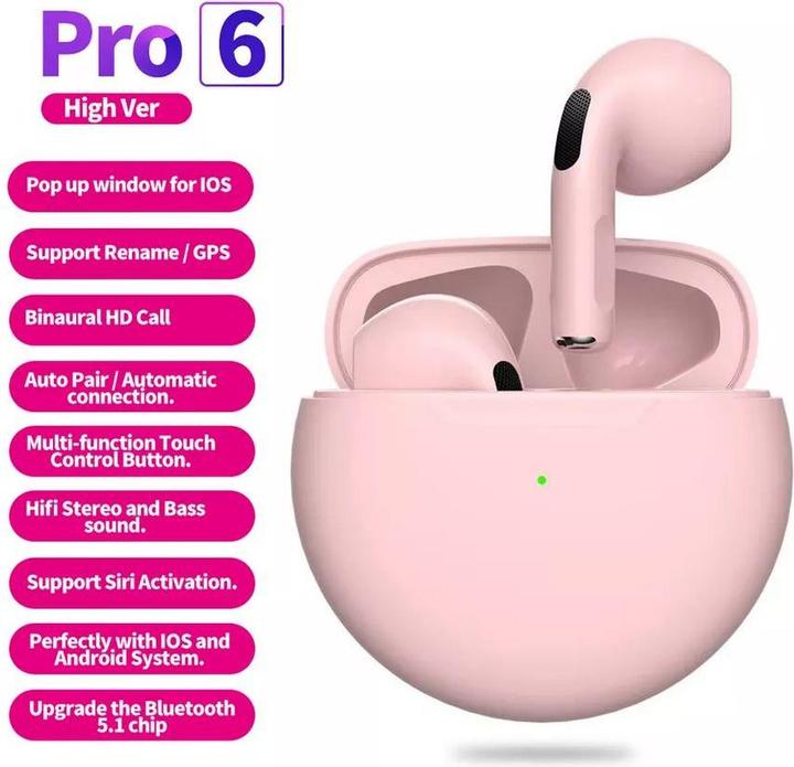 Image du produit PhoneLook Écouteurs Pro 6 Bluetooth 5.0 Super Bass sans fil Earbuds design rond (ANC, 4 h)