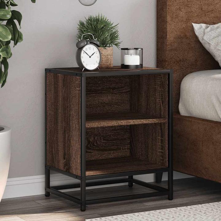 Actual product image VidaXL Bedside table brown oak look 40x31x50 cm wood-based material metal (40 x 31 x 50 cm)