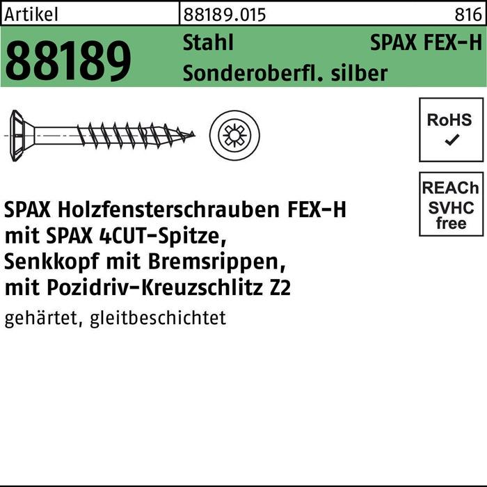 Image du produit Spax FEX H Vis pour ferrures 4.0x 40 PZ 2 acier argenté pour fixations en bois (1000 Vis par pièce)