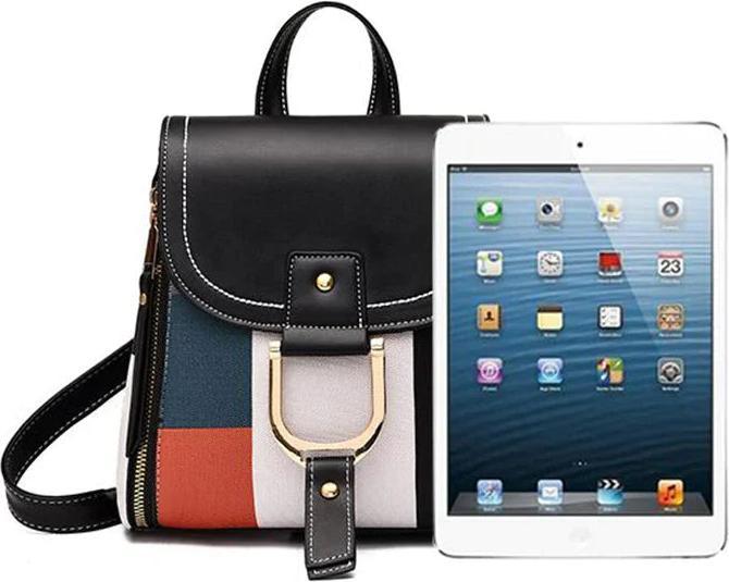 Only-Bags.Store Spleissen Rucksack PU-Leder kariert Rucksack Multifunktions-Knapsack Teenager Schultasche Freizeit
