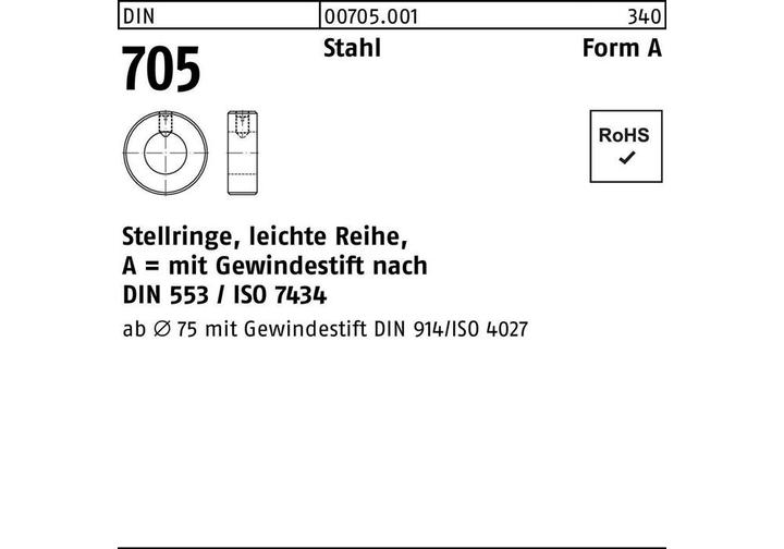 Produktbild Stellring DIN 705 Gewindestift A 28x 45x16 Stahl leichte Reihe 10St.