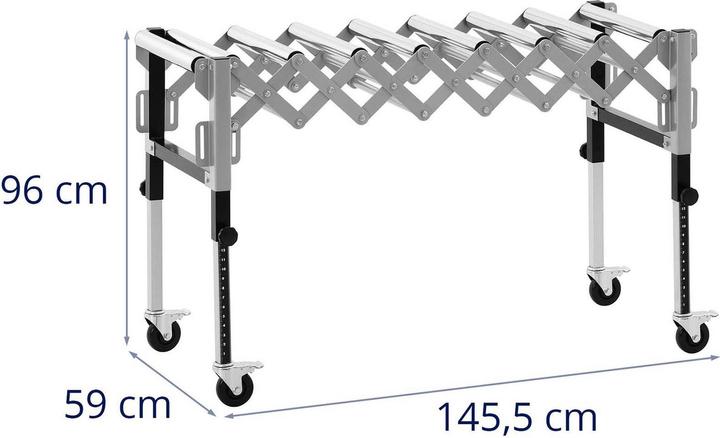 Image du produit MSW Convoyeur à rouleaux - 130 kg - 147 cm - 9 rouleaux - Réglable en hauteur - Pliable