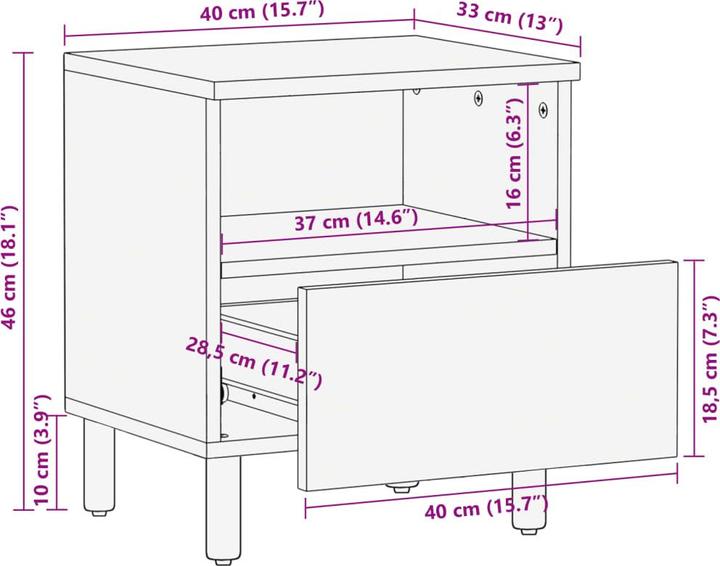 Immagine prodotto VidaXL Comodino Comodino Cassettiera Comodino Console da letto Materiale in legno nero (40 x 33 x 46 cm)