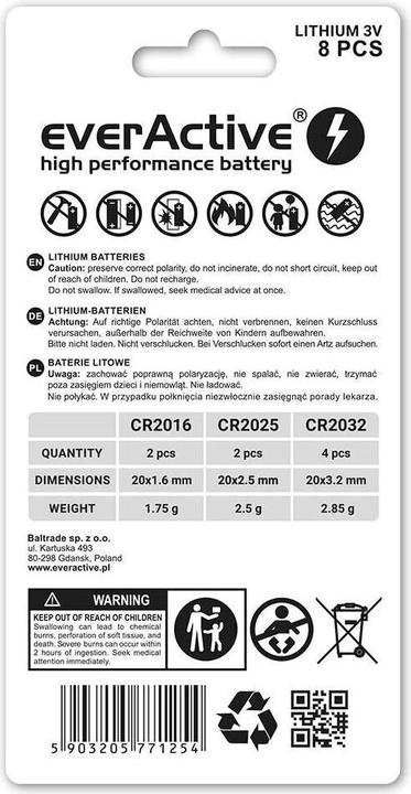 Produktbild Everactive LITHIUM BATTERY KIT, 4X CR2032, 2X CR2025, 2X CR2016 CRMIX8BL (CRMIX8BL) - Batte (8 Stk., CR2032, CR2016, CR2025)