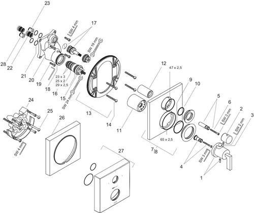 Produktbild Axor Citterio Thermostat Unterputz mit Ab-/Umstellventil, Hebelgriffe, 2 Verbraucher