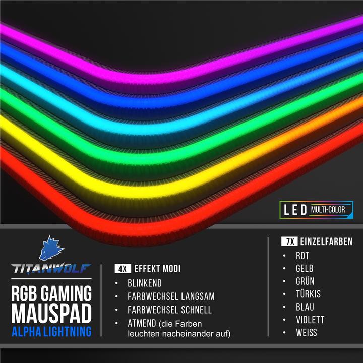 Immagine prodotto Titanwolf Tappetino per mouse da gioco, tappetino per mouse XL RGB 900 x 400 mm, migliora precisione e (XXL)
