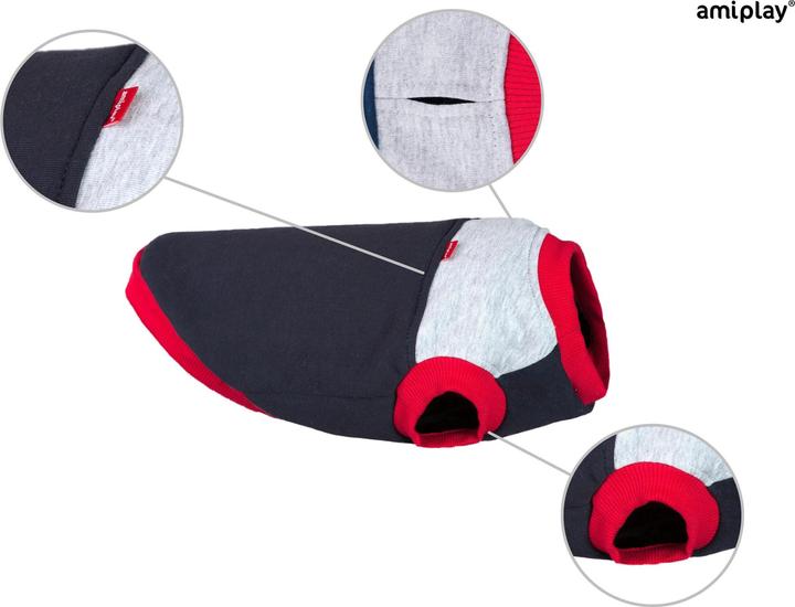 amiplay Felpa Con Cappuccio Denver Yorkshire 30cm Grigio/Rosso (30, Maglione per cani)