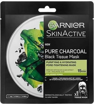 Produktbild Garnier ack Textile Mask With Seaweed Extract Pure Charcoal Skin Natura L S (Black Tissue Mask) 28 (28 ml)