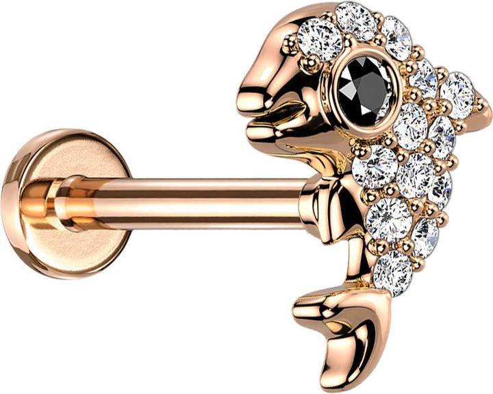 Immagine prodotto Star Piercing Micro Labret filo interno oro rosa delfino con cristalli argento (Acciaio chirurgico 316L, Ottone)