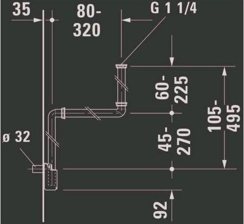 Produktbild Duravit Raumsparsiphon 1 1/4" x 32 mm Kunststoff wei 0050760000 (Röhrensiphon, 1 1/4")