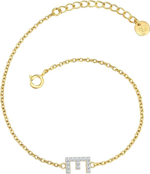 Actual product image Glanzstücke München Ladies letter E sterling silver cubic zirconia yellow gold 17.0 cm basic length + 3.0 cm extension (17 cm, Sterling Silver)