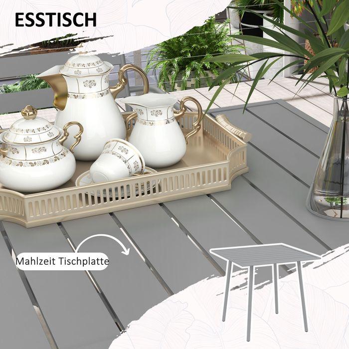 Immagine prodotto Swisshandel24 Set di mobili da giardino Tavolo da pranzo 4 sedie impilabili Acciaio grigio chiaro (80 cm)
