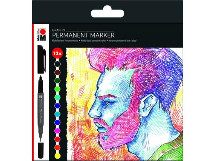 Produktbild Marabu Permanent-Marker Graphix-Set, 12 Stück (Mehrfarbig, 2 mm, 12 x)