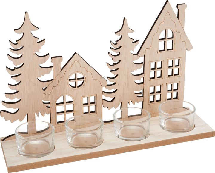 VBS Porte-bougie à chauffe-plat "Maisons et sapins", y compris 4 verres à chauffe-plat