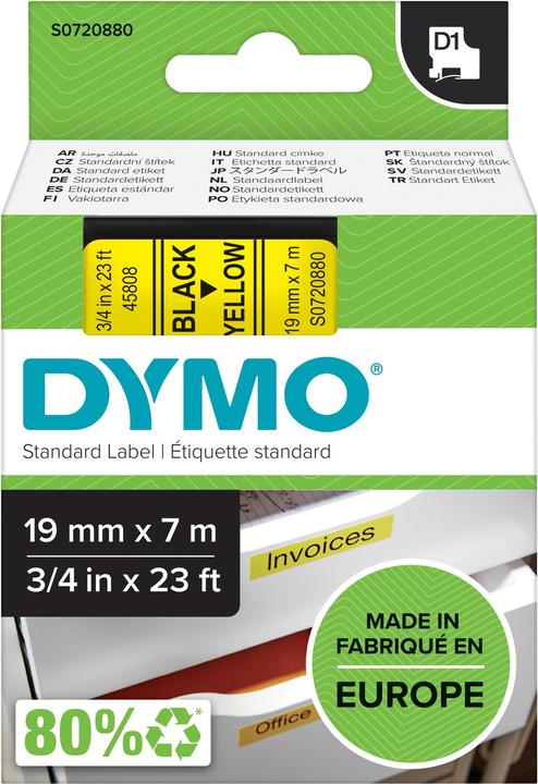 Produktbild Dymo S0720880 Standardband (1.90 cm, Schwarz, Gelb)