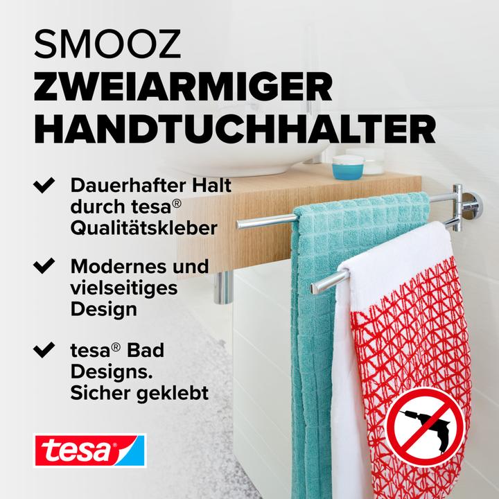 Produktbild tesa SMOOZ Handtuchhalter zweiarmig inkl. Klebelösung ohne Bohren