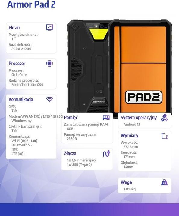 Actual product image Ulefone ARMOR PAD 2 11" NFC 8/256GB BLACK (4G, 11", 256 GB, Black, Yellow)