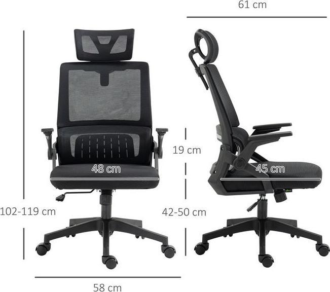 Immagine prodotto Swisshandel24 Vinsetto Bürostuhl ergonomisch, mit Kopfstütze, Armlehnen, Wippfunktion