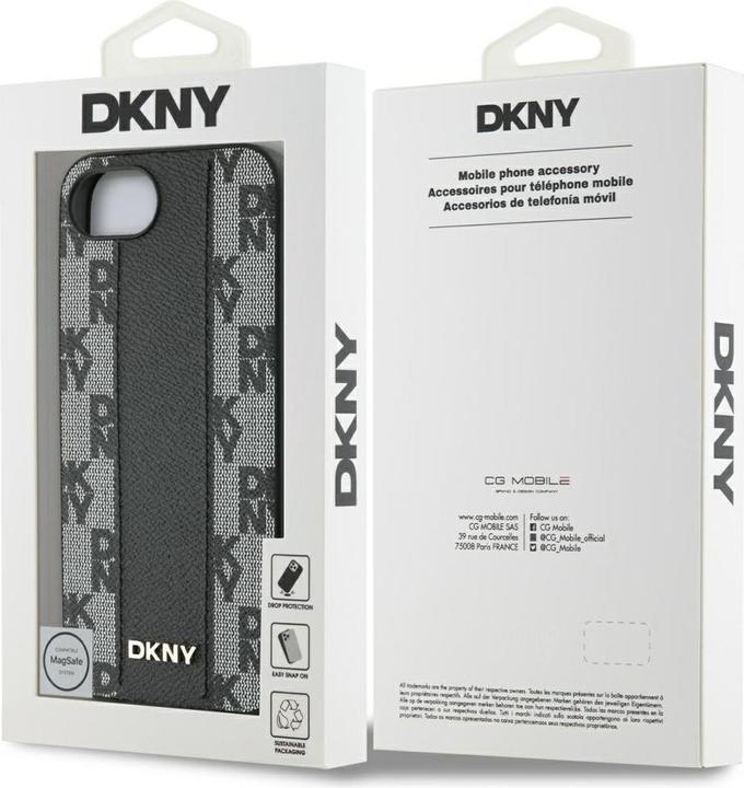 Produktbild DKNY Leather Checkered Mono Pattern MagSafe iPhone 16e Case - Black (Apple iPhone 16e)