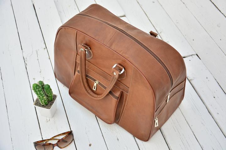 Actual product image Only-Bags.Store Men & Women Dark Brown Leather Travel Bag, Weekender Overnight Duffel Luggage Leather Handbag