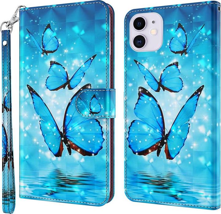 Produktbild Cover-Discount iPhone 13 mini - Etui Glitzer Effekt Schmetterling blau (Apple iPhone 13 mini)