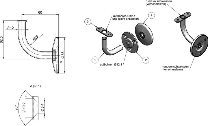 Produktbild Webi Handlaufstütze mit Kabeldurchführung 10 mm (Inox)