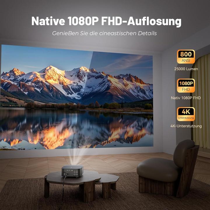 Actual product image Zoomcat 4K Smart Beamer mit Netflix, Smart Android TV & WiFi-Bluetooth (800 lm)
