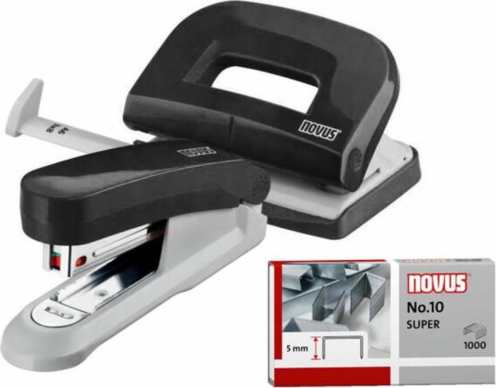 Actual product image Novus Desk set (stapler E 15 with hole punch E 210, incl. 1000 staples no. 10) black (15 Sheets)